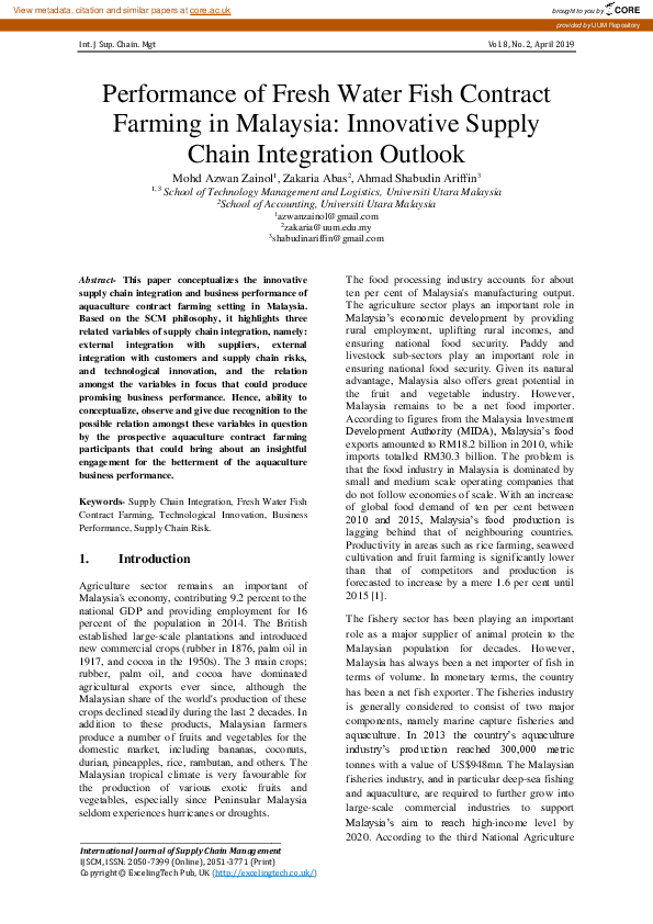 (PDF) Performance of Fresh Water Fish Contract Farming in Malaysia ...
