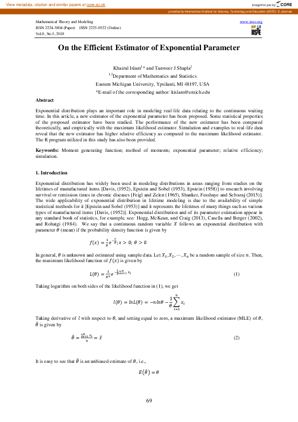 (PDF) On the Efficient Estimator of Exponential Parameter