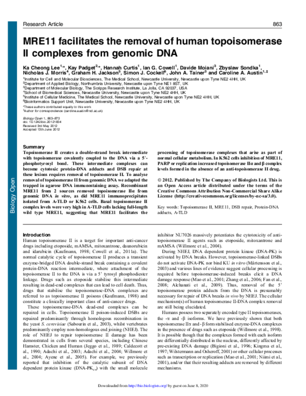 (PDF) MRE11 facilitates the removal of human topoisomerase II complexes ...
