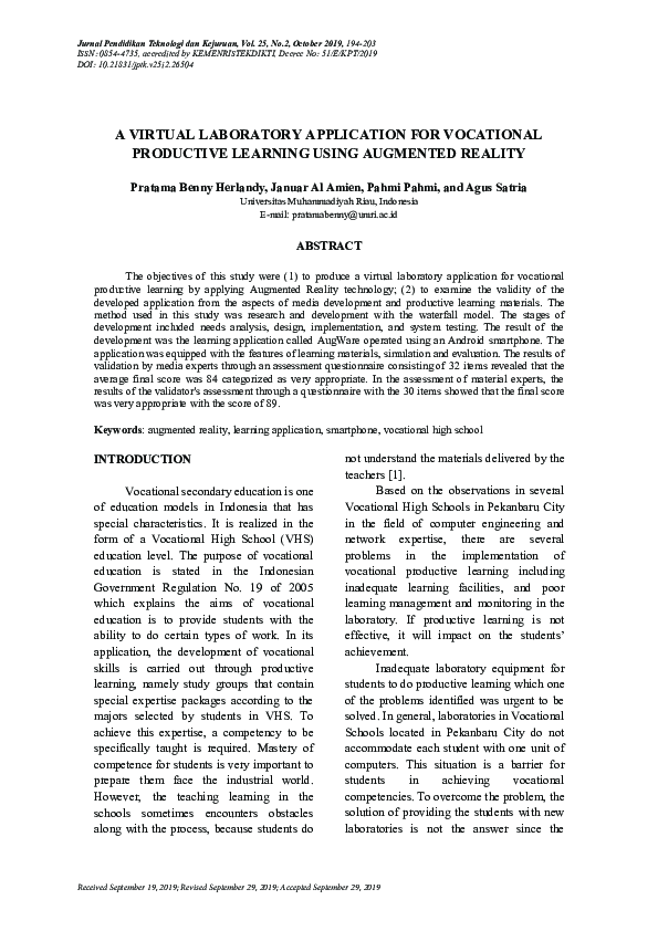 (PDF) A Virtual Laboratory Application for Vocational Productive ...