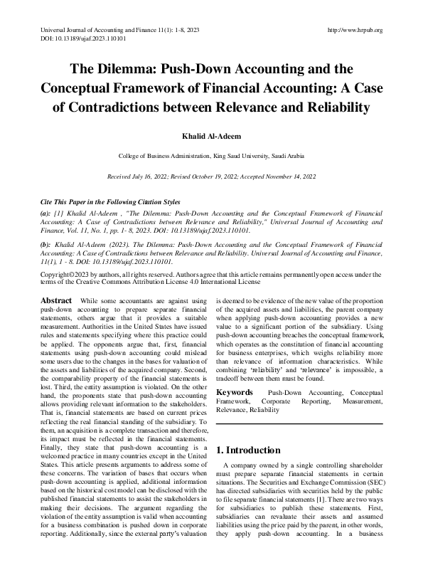 (PDF) The Dilemma PushDown Accounting and the Conceptual Framework of