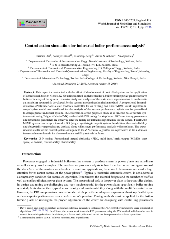 (PDF) Control action simulation for industrial boiler performance analysis