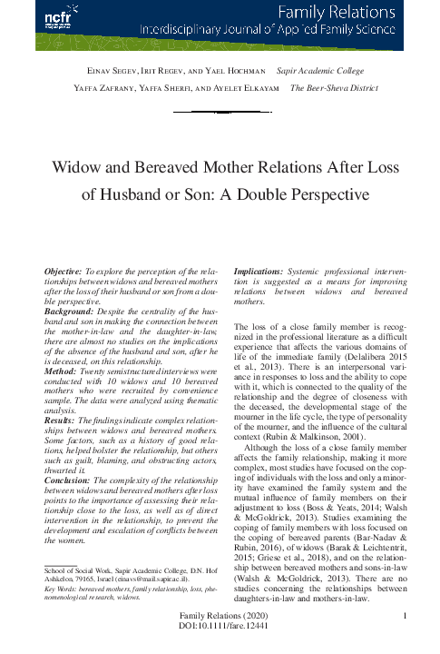 (PDF) Widow and Bereaved Mother Relations After Loss of Husband or Son ...