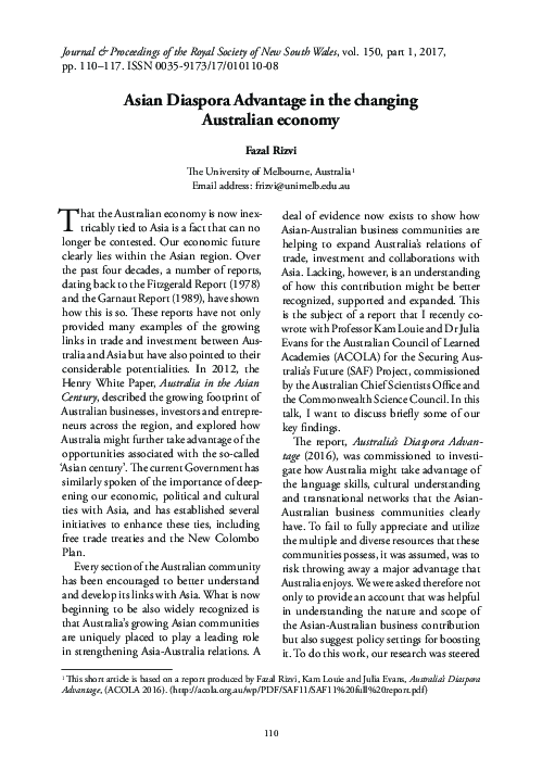 (PDF) Asian Diaspora Advantage in the changing Australian economy