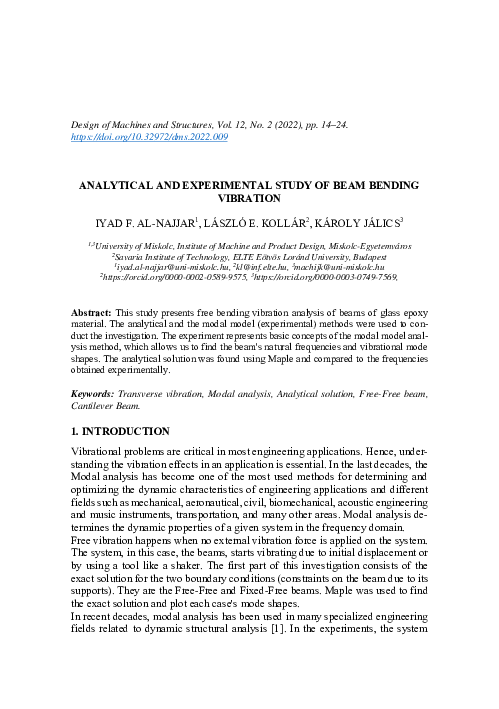 (PDF) Analytical and Experimental Study of Beam Bending Vibration
