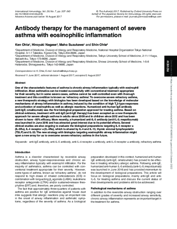 (PDF) Antibody therapy for the management of severe asthma with ...