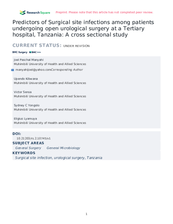 (PDF) Predictors of Surgical site infections among patients undergoing ...