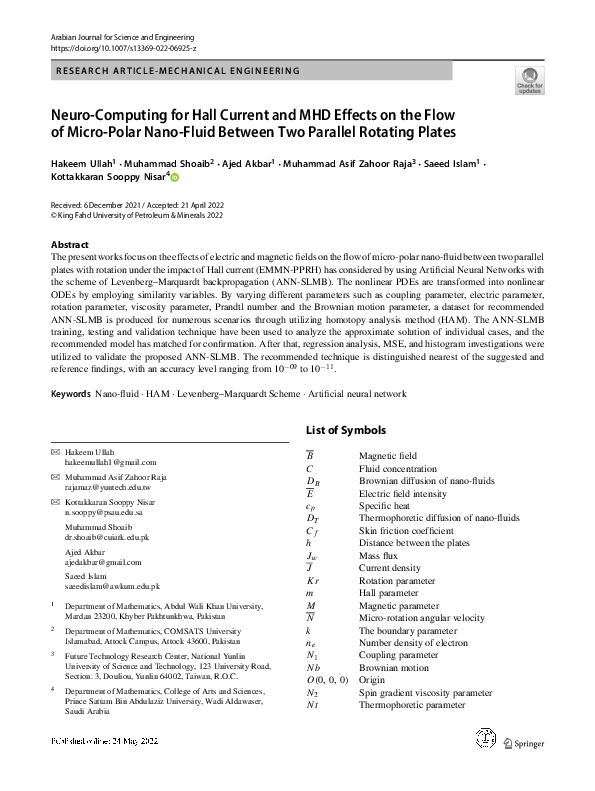 (PDF) Neuro-Computing for Hall Current and MHD Effects on the Flow of ...