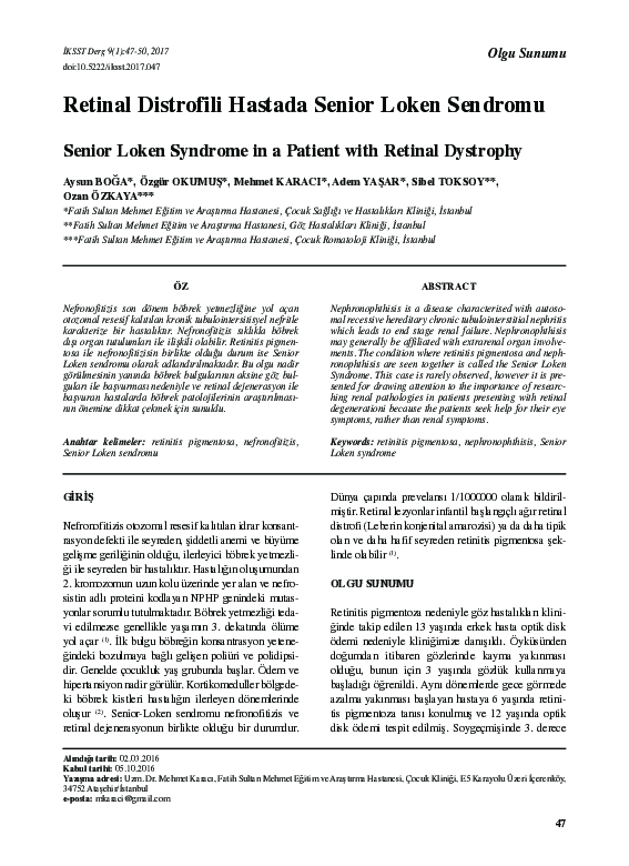 (PDF) Retinal dystrophy patient Senior Loken Syndrome