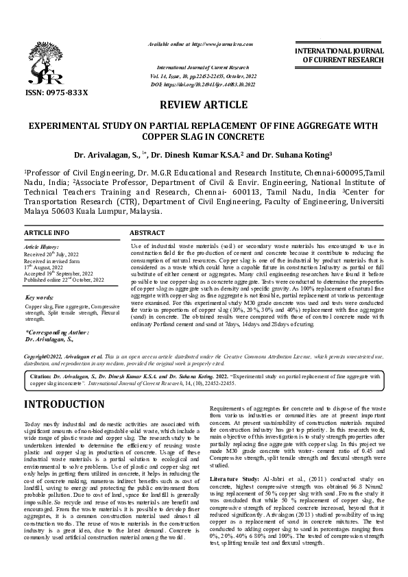 (PDF) EXPERIMENTAL STUDY ON PARTIAL REPLACEMENT OF FINE AGGREGATE WITH ...