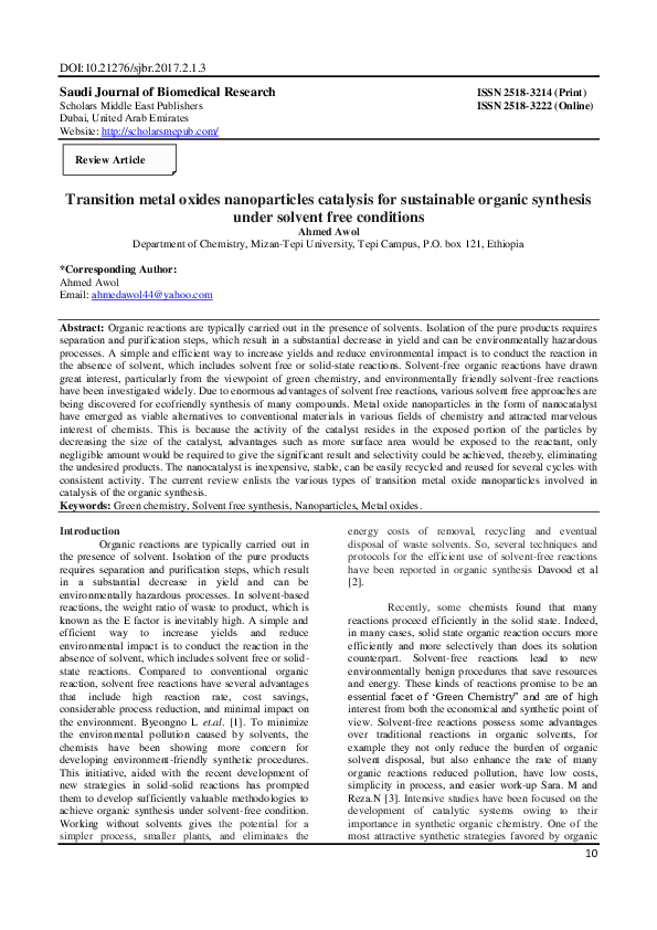 (PDF) Transition metal oxides nanoparticles catalysis for sustainable ...