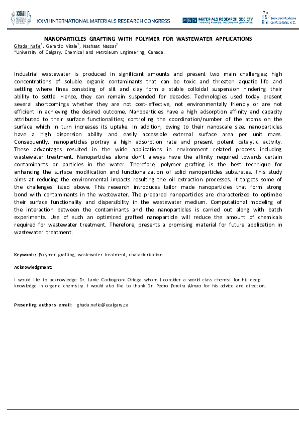 (PDF) Nanoparticles Grafting with Polymer for Wastewater Applications