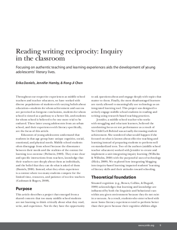 (PDF) Reading Writing Reciprocity Inquiry in the Classroom Erika