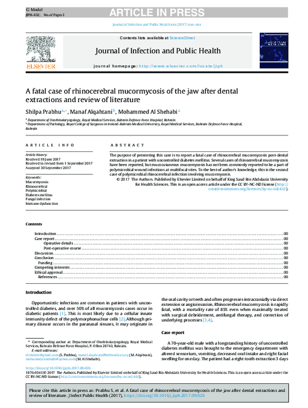 (PDF) A fatal case of rhinocerebral mucormycosis of the jaw after ...