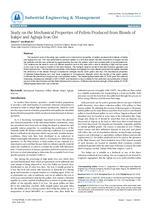 (PDF) Study on the Mechanical Properties of Pellets Produced from ...