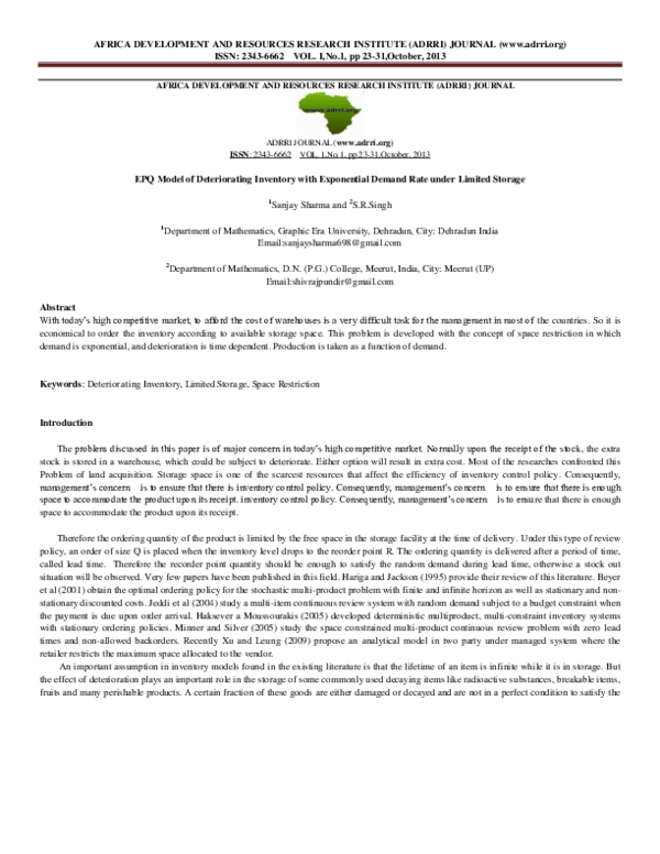 (PDF) EPQ Model of Deteriorating Inventory with Exponential Demand Rate ...