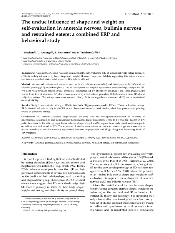 (PDF) The undue influence of shape and weight on self-evaluation in ...