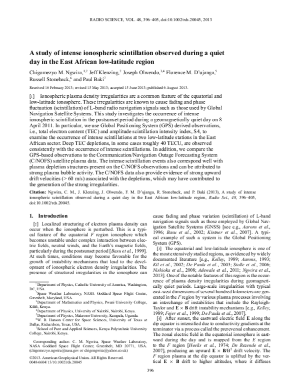 (PDF) A study of intense ionospheric scintillation observed during a ...