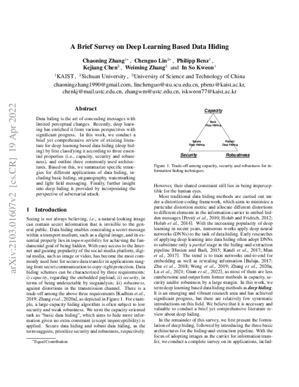 (PDF) A Brief Survey on Deep Learning Based Data Hiding