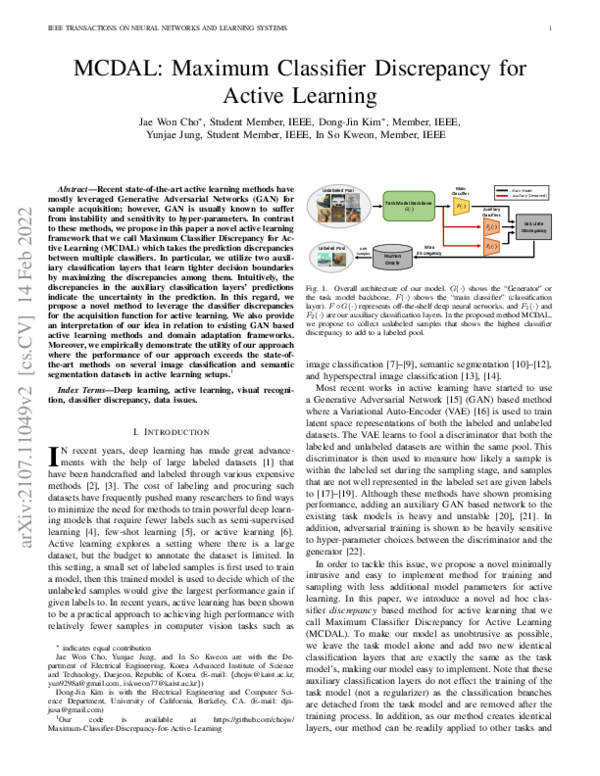 (PDF) MCDAL: Maximum Classifier Discrepancy for Active Learning