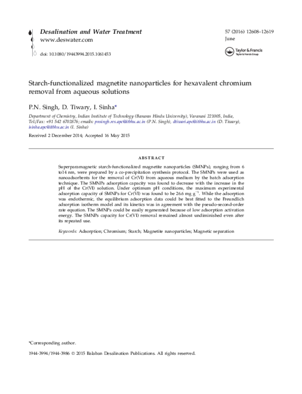 (PDF) Starch-functionalized magnetite nanoparticles for hexavalent ...