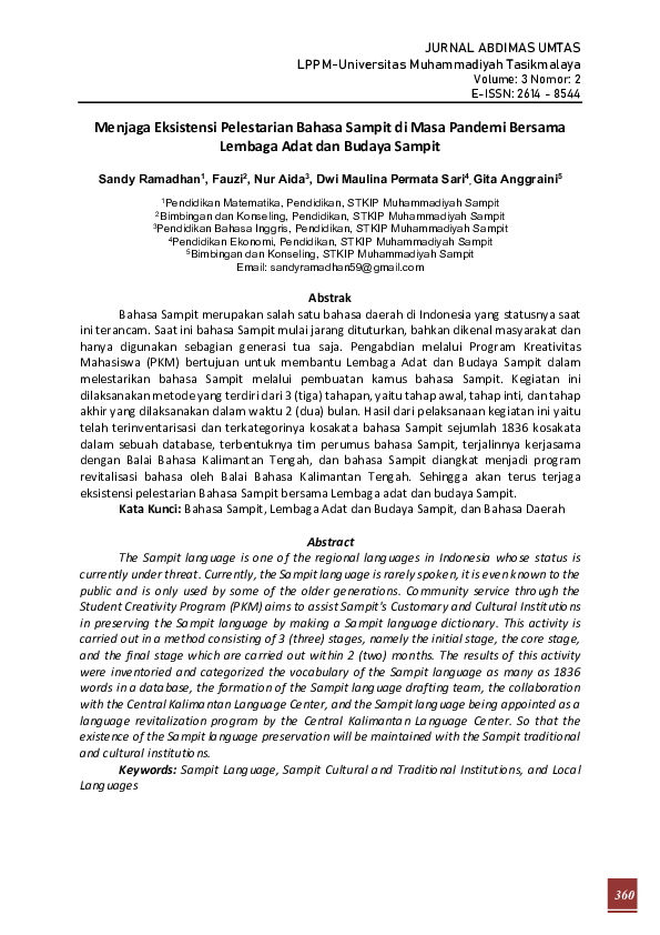 Menjaga Eksistensi Pelestarian Bahasa Sampit di Masa Pandemi Bersama Lembaga Adat dan Budaya Sampit