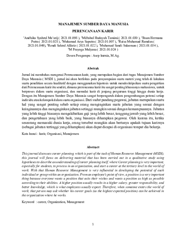 Pdf Jurnal Perencanaan Karier