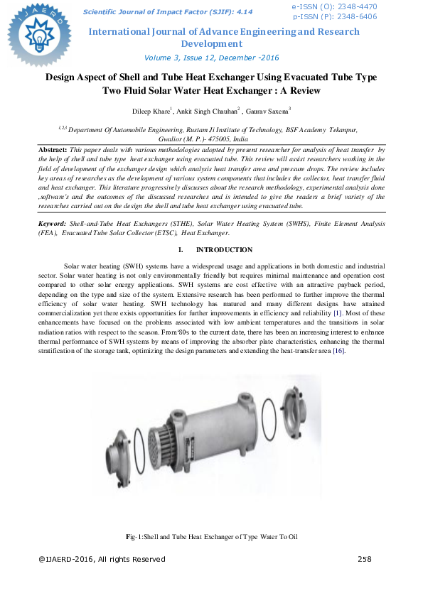 (PDF) Design Aspect of Shell and Tube Heat Exchanger Using Evacuated ...