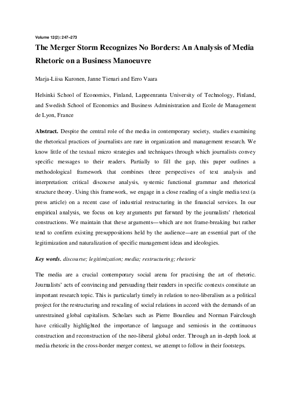 (PDF) The Merger Storm Recognizes No Borders: An Analysis of Media ...