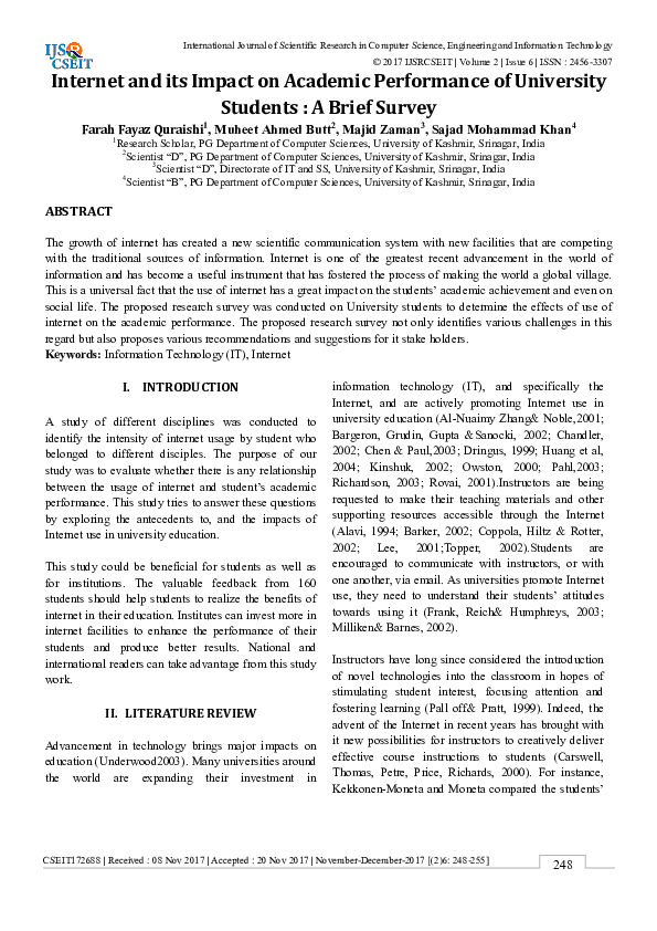 (PDF) Internet and its Impact on Academic Performance of University ...