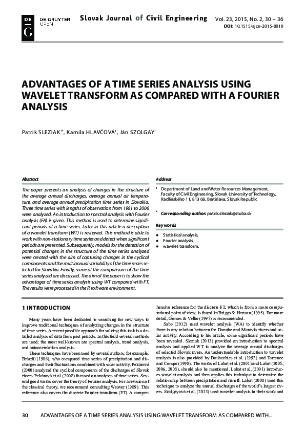 (PDF) Advantages Of A Time Series Analysis Using Wavelet Transform As ...