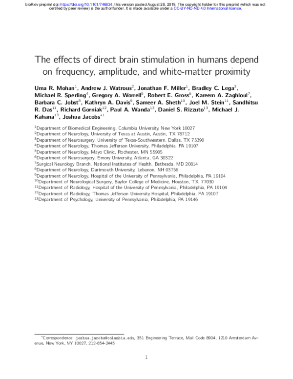 (PDF) The effects of direct brain stimulation in humans depend on ...
