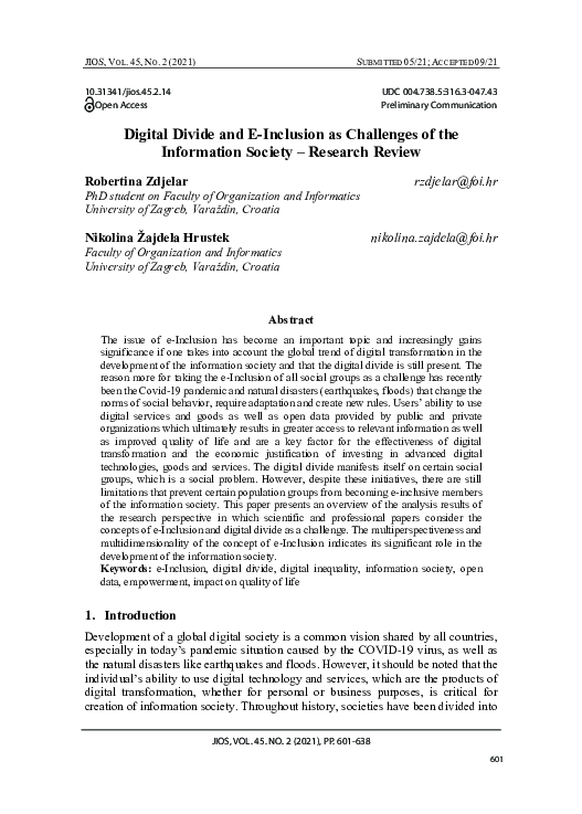 (PDF) Digital Divide and E-Inclusion as Challenges of the Information ...