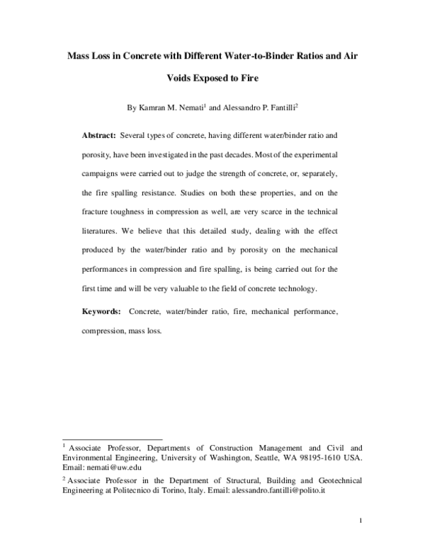 (PDF) Mass Loss in Concrete with Different WatertoBinder Ratios and