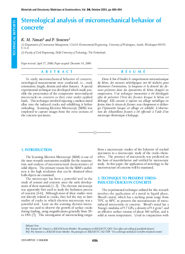 (PDF) Stereological analysis of micromechanical behavior of concrete