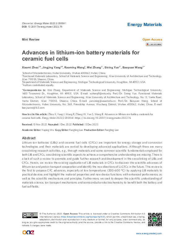 (PDF) Advances in lithium-ion battery materials for ceramic fuel cells