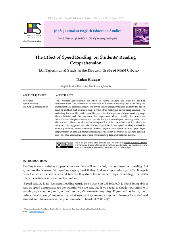(PDF) The Effect of Speed Reading on Students’ Reading Comprehension