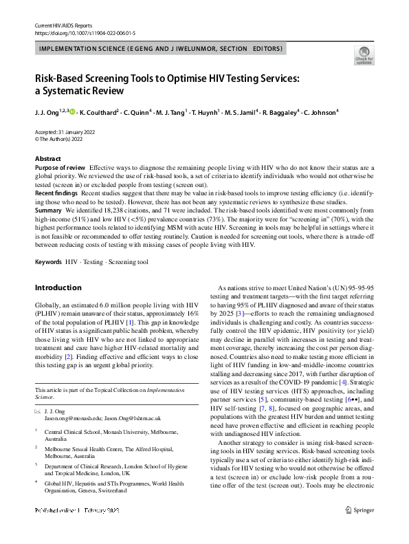 (PDF) Risk-Based Screening Tools to Optimise HIV Testing Services: A ...