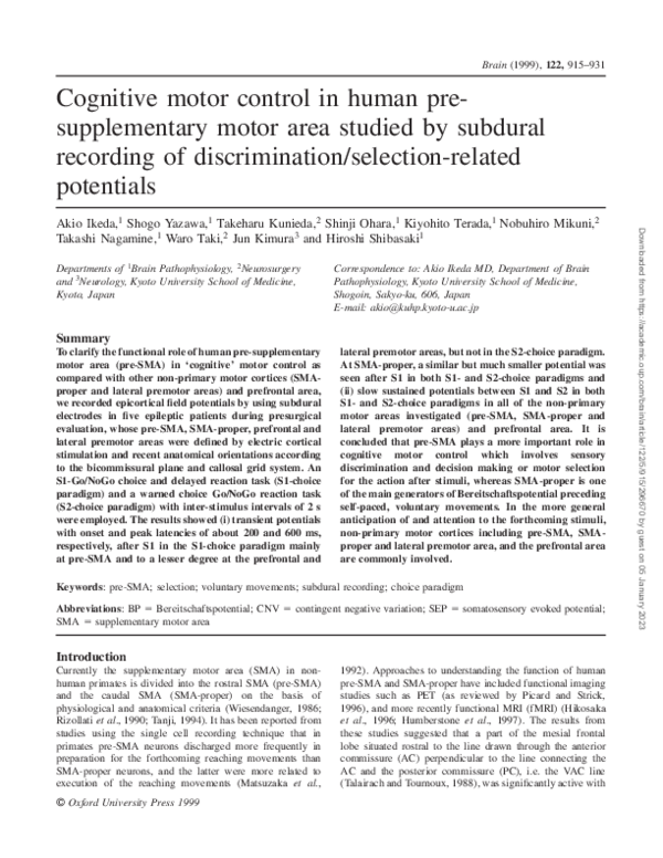 (PDF) Cognitive motor control in human pre-supplementary motor area ...