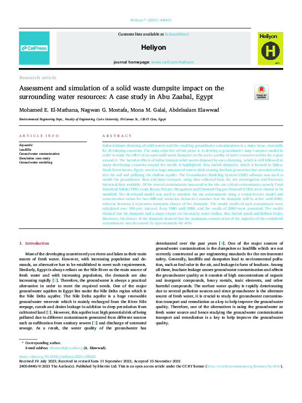 (PDF) Assessment and simulation of a solid waste dumpsite impact on the ...