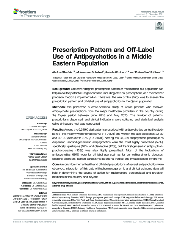 (PDF) Prescription Pattern and Off-Label Use of Antipsychotics in a ...