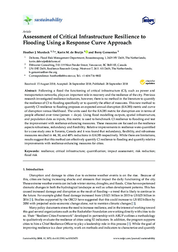 (PDF) Assessment of Critical Infrastructure Resilience to Flooding ...