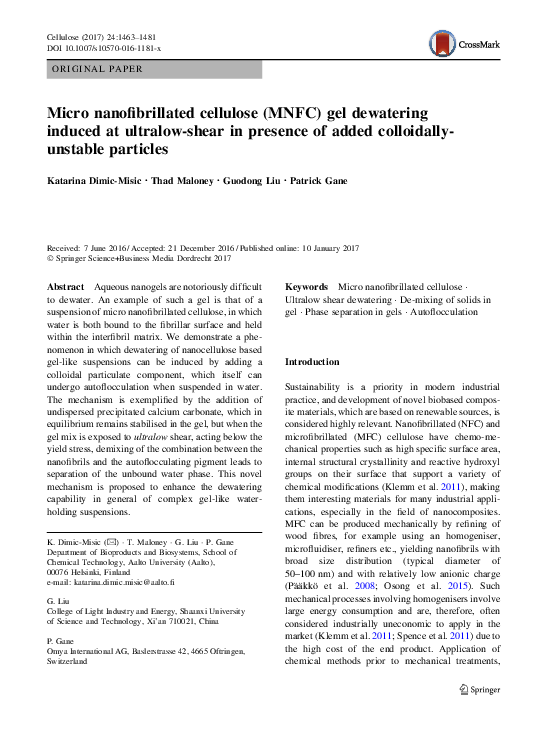 (PDF) Micro nanofibrillated cellulose (MNFC) gel dewatering induced at ...