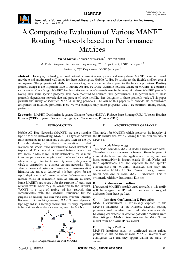 (PDF) A Comparative Evaluation of Various MANET Routing Protocols based ...