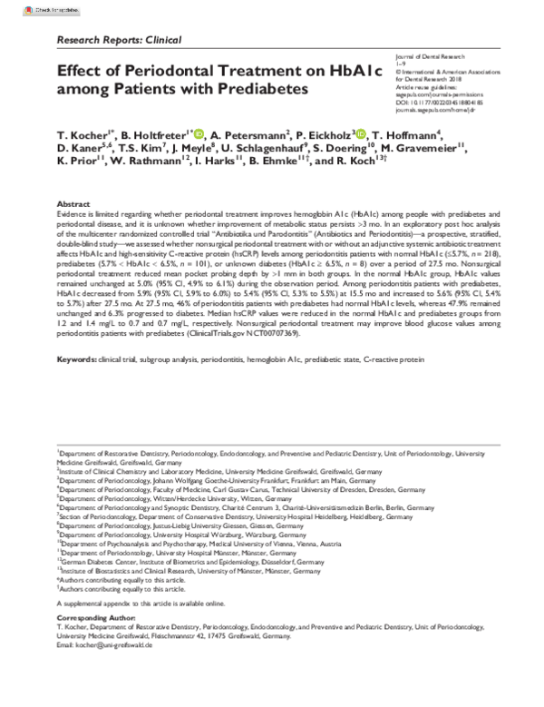 (PDF) Effect of Periodontal Treatment on HbA1c among Patients with ...