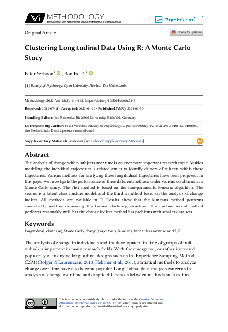 (PDF) Clustering longitudinal data using R: A Monte Carlo Study