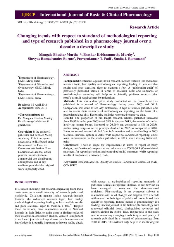 (PDF) Changing trends with respect to standard of methodological ...