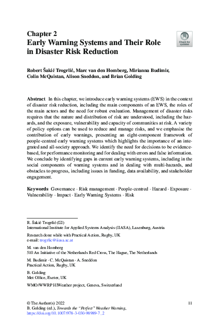 (PDF) Early Warning Systems and Their Role in Disaster Risk Reduction