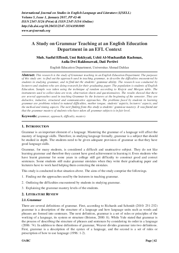 (PDF) A Study on Grammar Teaching at an English Education Department in ...