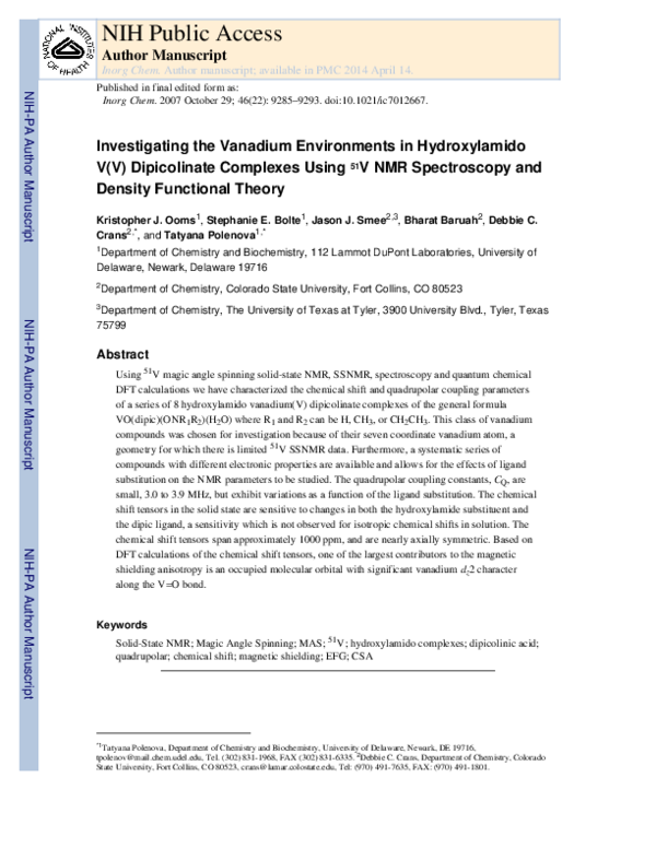 (PDF) Investigating the Vanadium Environments in Hydroxylamido V(V ...